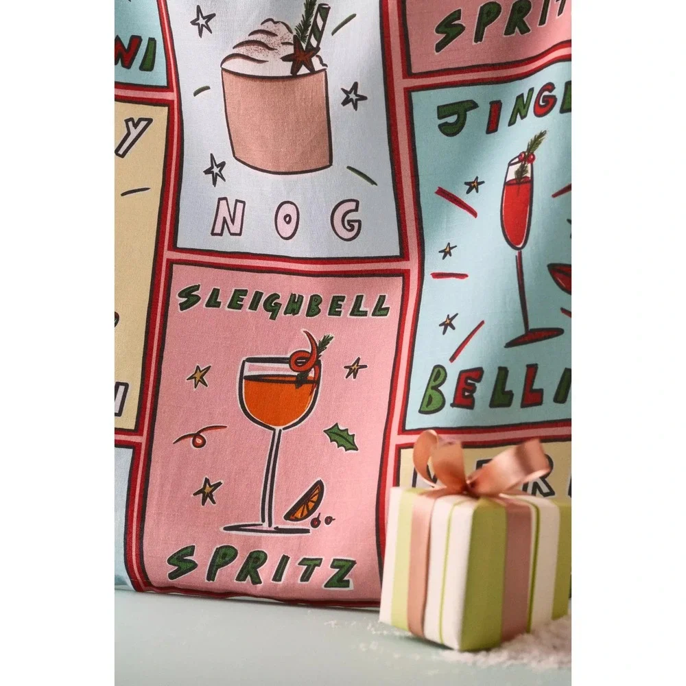 Anthropologie NEPHTHYS‎ FOSTER ILLUSTRATED HOLIDAY DISH TOWEL 100% Cotton NWT